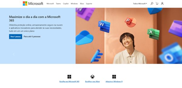 Recriação da interface do site da Microsoft